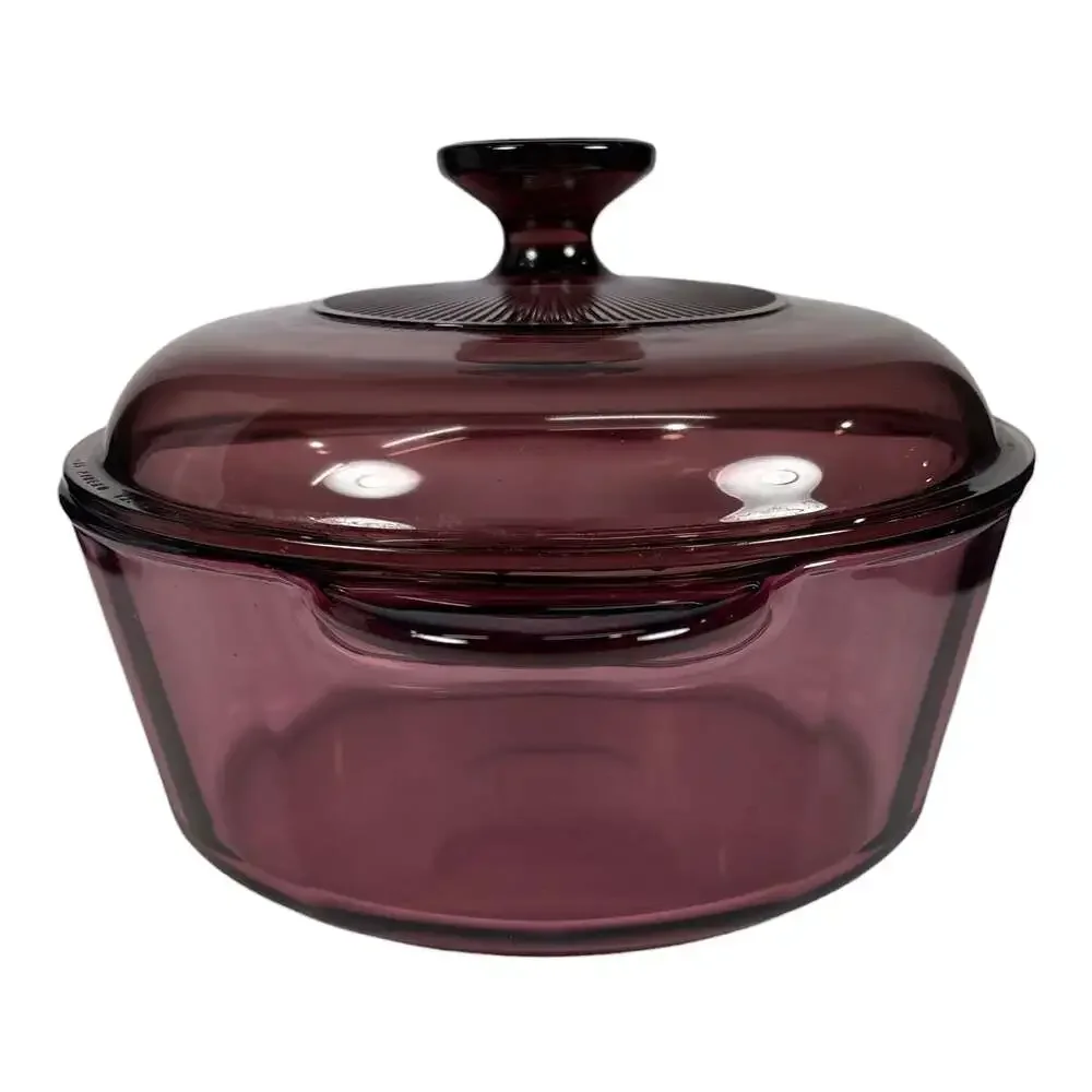 Vintage Visions Corning Cranberry Casserole Dish Dutch Oven 2.5 QT #1156 w/ LID